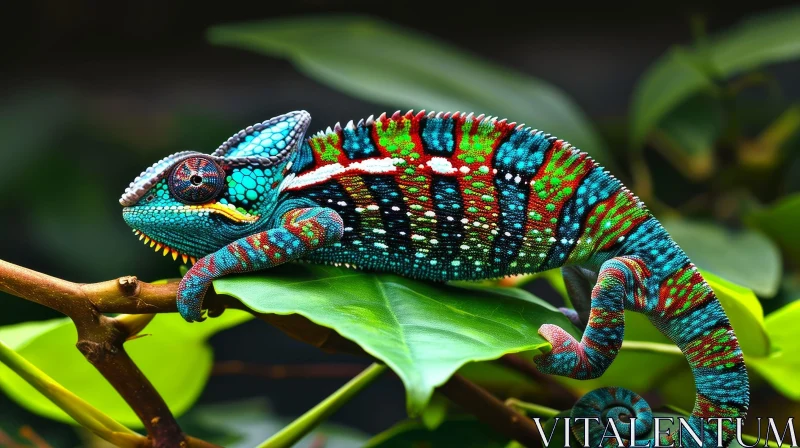 Colorful Chameleon in Tropical Rainforest AI Image