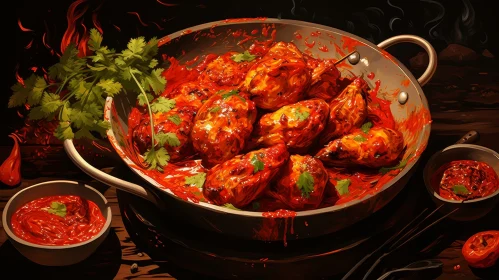 Delicious Chicken Wings in Spicy Sauce - Digital Painting