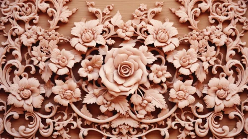 Intricate Floral Wood Carving - 3D Artwork