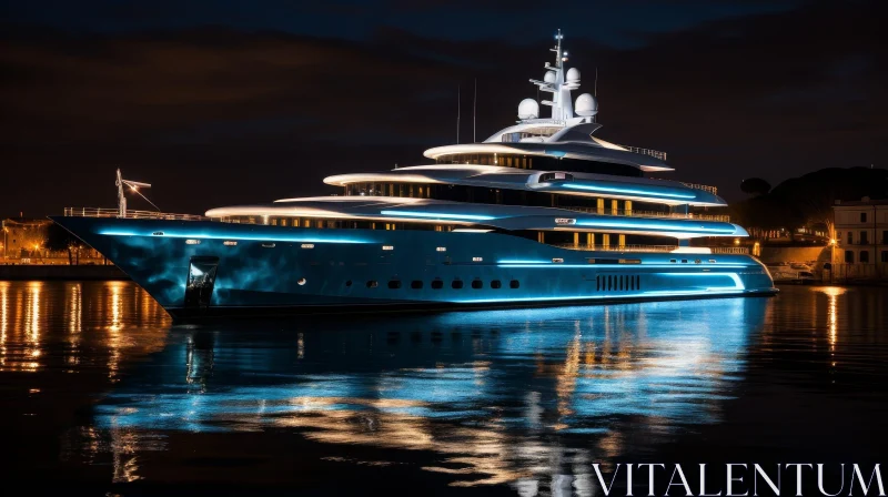 Luxurious Yacht Night View in Marina AI Image