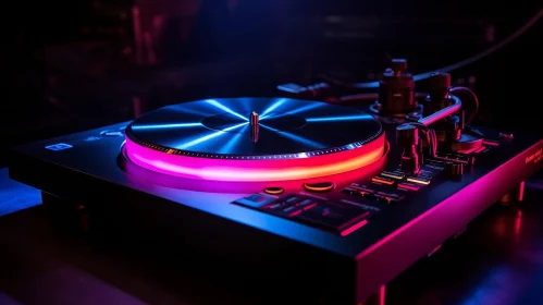 Neon-Lit Turntable Close-Up