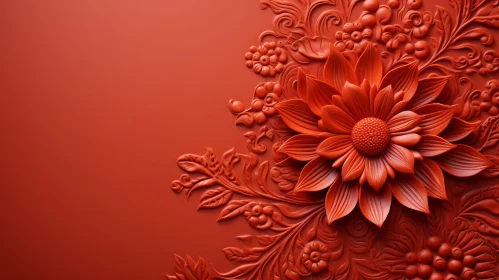 Red Flower 3D Rendering with Detailed Intricate Design