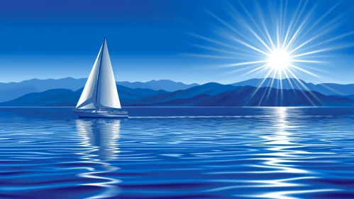 Sailboat on Serene Sea - Vector Illustration