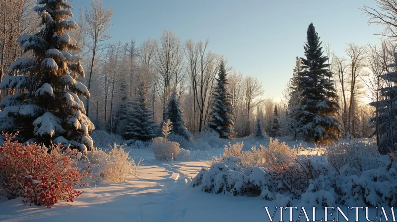Winter Wonderland: Serene Snowscape with Sunlight and Shadows AI Image