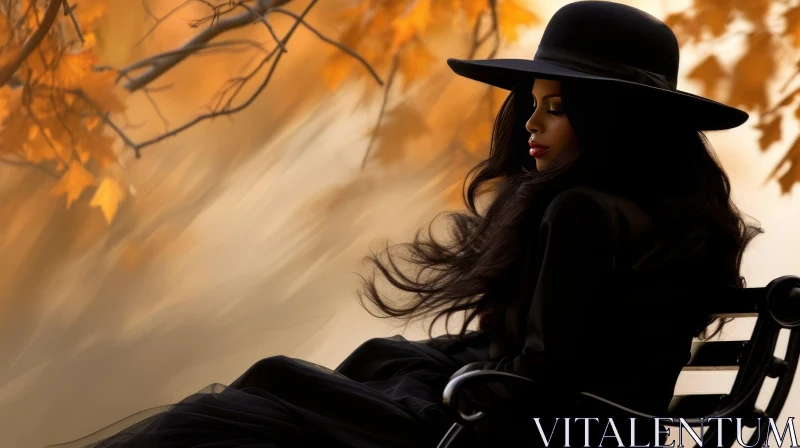 Woman in Black Hat Sitting in Park AI Image