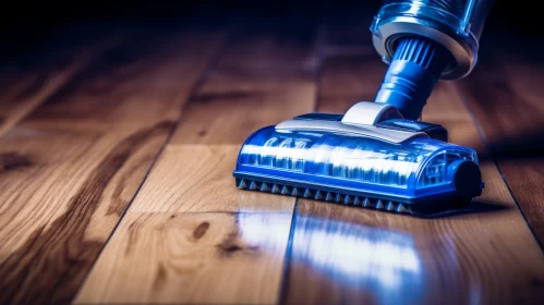 Blue Modern Vacuum Cleaner Cleaning Wooden Floor