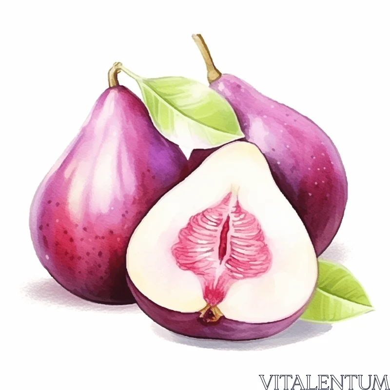Captivating Watercolor Illustration of Half-Ripe Pears in Floral Pattern AI Image