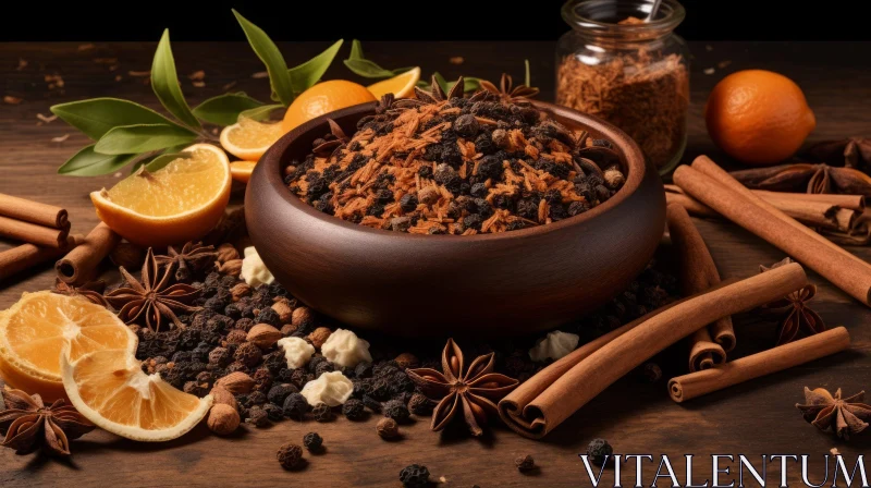 Exquisite Still Life of Diverse Spices in Wooden Bowl AI Image