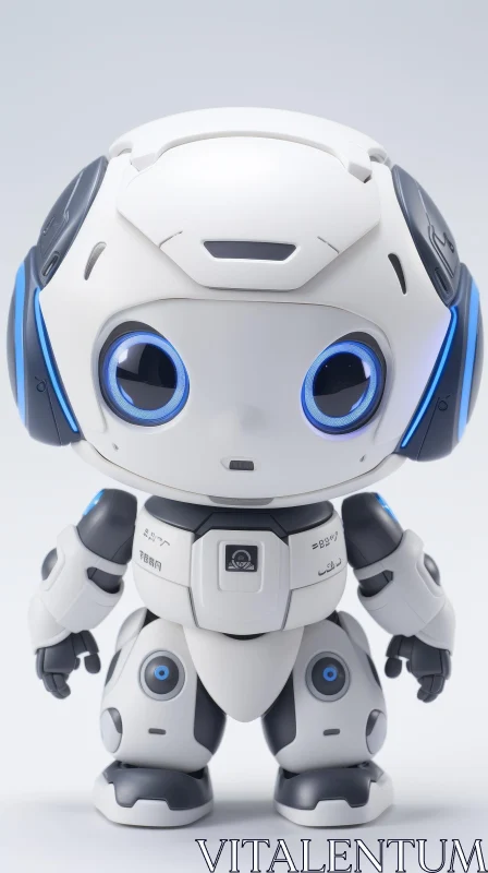 Friendly White Robot with Blue Eyes AI Image