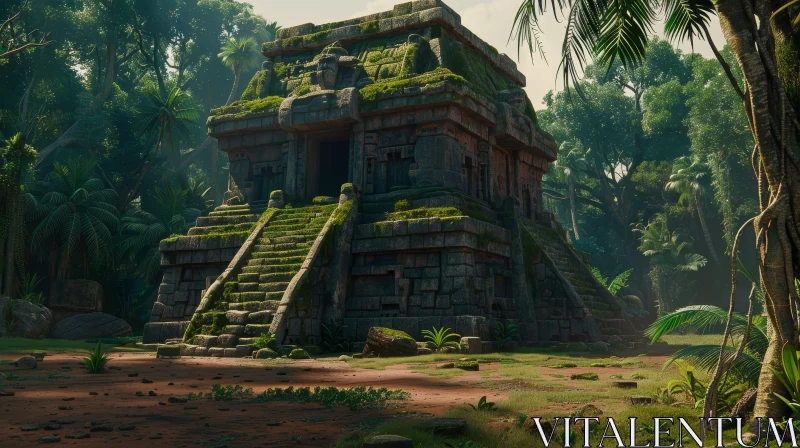 Ruined Temple in Jungle - Ancient Stone Structure Surrounded by Vegetation AI Image