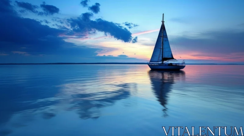 AI ART Tranquil Sunset Sailboat Landscape