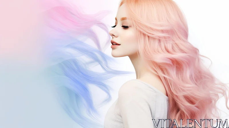 AI ART Young Woman with Pink Hair in Profile