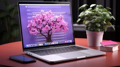 Cherry Blossom Tree Laptop Desk Scene
