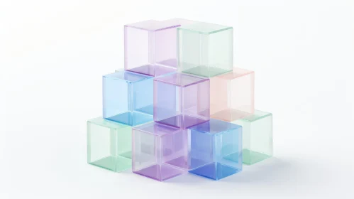 Colorful Translucent Cube Arrangement - 3D Illustration