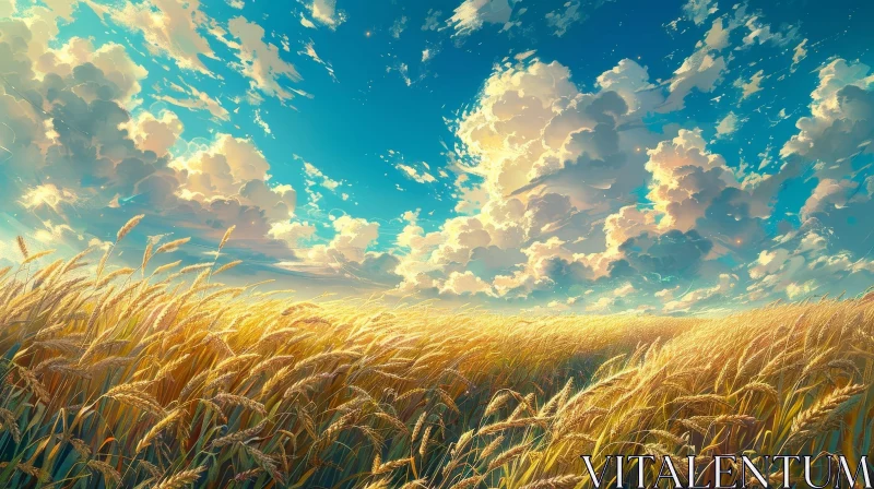 AI ART Golden Wheat Field Landscape on a Sunny Day