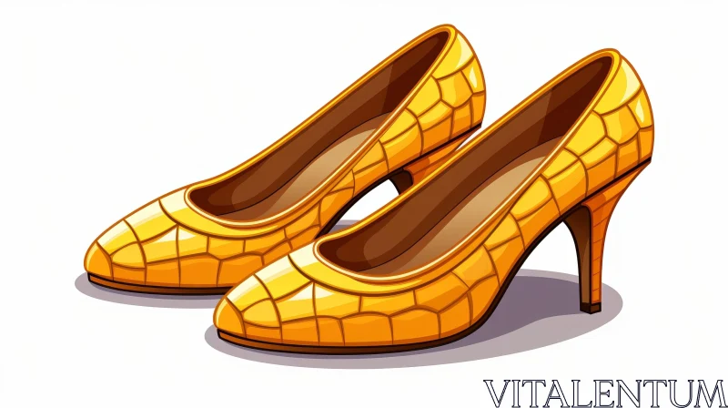 Luxurious Yellow Crocodile Leather High-Heeled Shoes AI Image