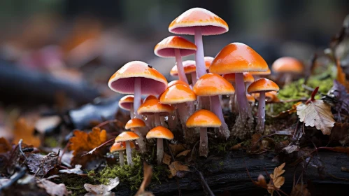 Orange Mushroom Cluster on Moss and Leaves