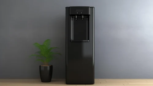 Sleek Black Water Cooler with Plant - Modern Design