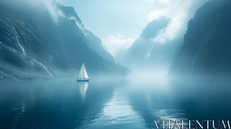 Tranquil Lake Landscape with Boat and Snowy Mountains AI Image