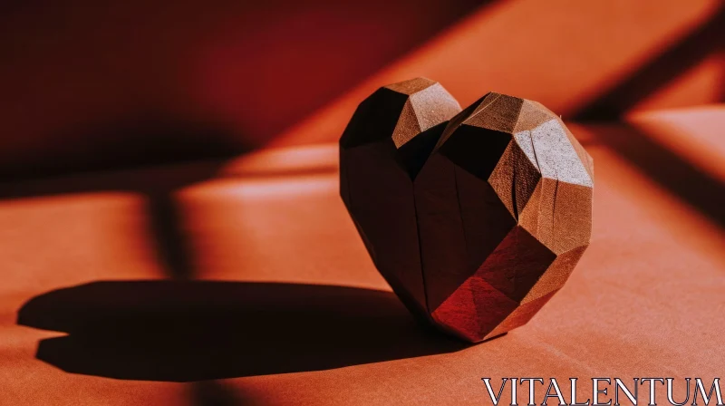 Brown Wooden Heart 3D Rendering on Wood Background AI Image