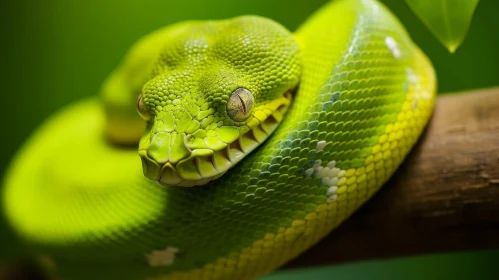 Close-Up Green Snake on Branch