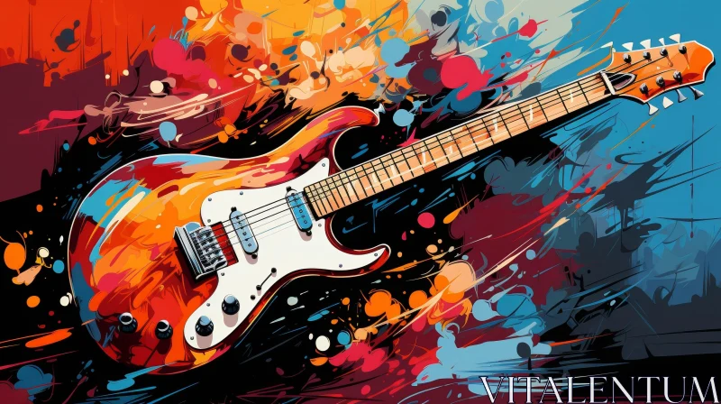 Colorful Abstract Painting of an Electric Guitar AI Image