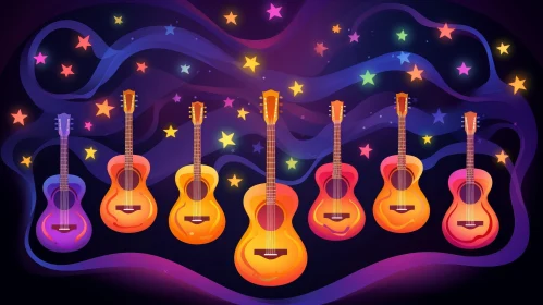 Colorful Acoustic Guitars Vector Illustration