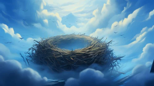 Enchanting Nest in Cloudy Sky Digital Painting
