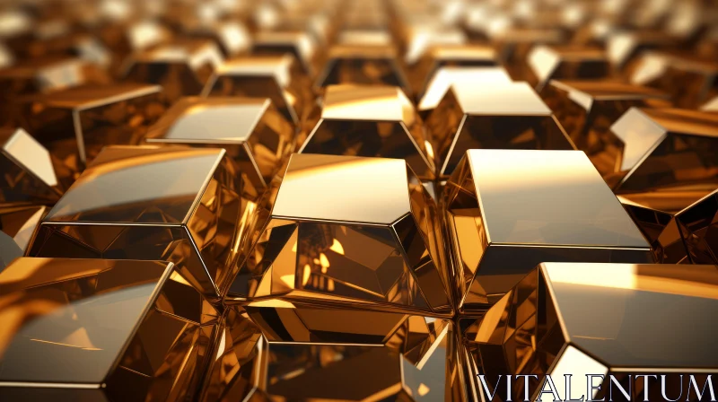 Golden Cubes Geometric Pattern | 3D Rendering AI Image
