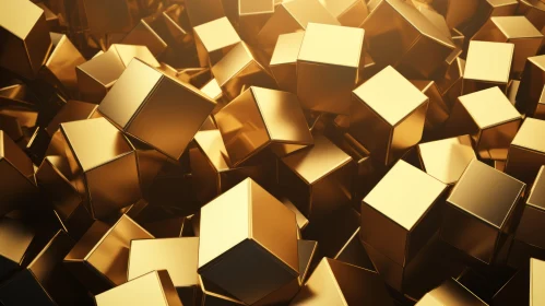 Golden Geometric Cubes - Abstract 3D Rendering