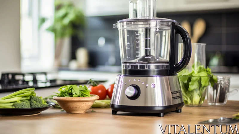 Kitchen Food Processor and Vegetables AI Image