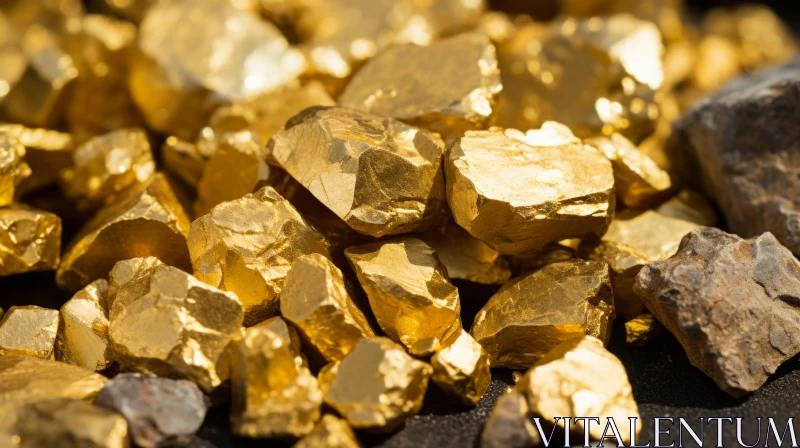 Luxurious Gold Nugget Pile on Black Background AI Image