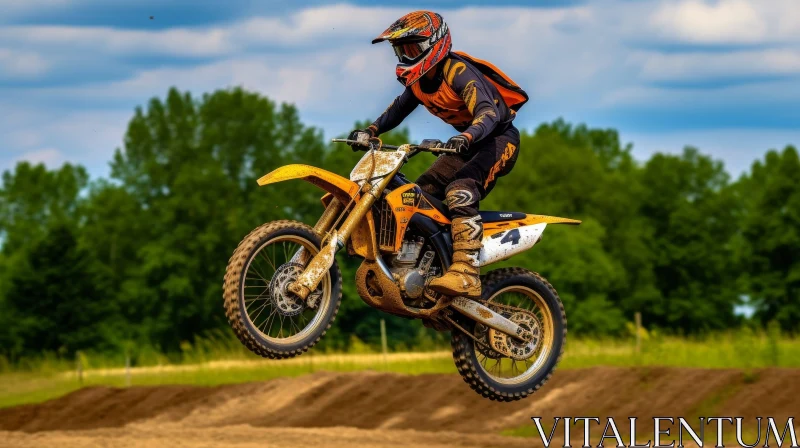 Motocross Rider Jumping Over Obstacle in Race AI Image