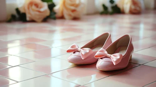 Pink Patent Leather Shoes with Ribbon Bows