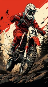 Red Dirt Bike Rider in Forest Jumping Illustration