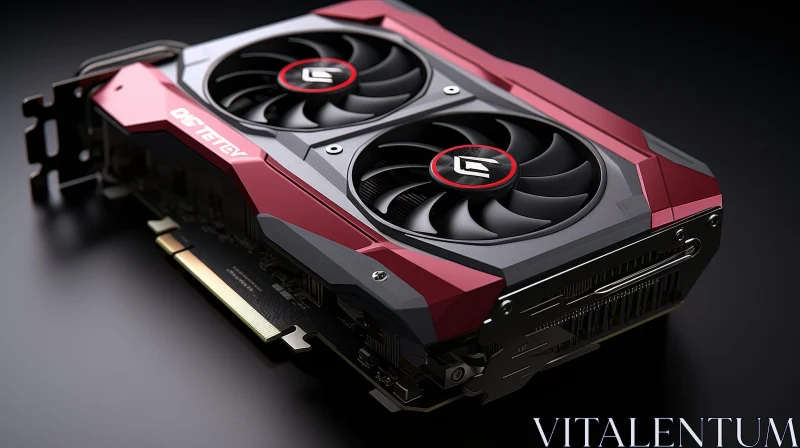 Sleek Modern Graphics Card with Black Fans and Red Body AI Image