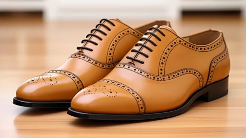 Brown Leather Shoes on Wooden Floor
