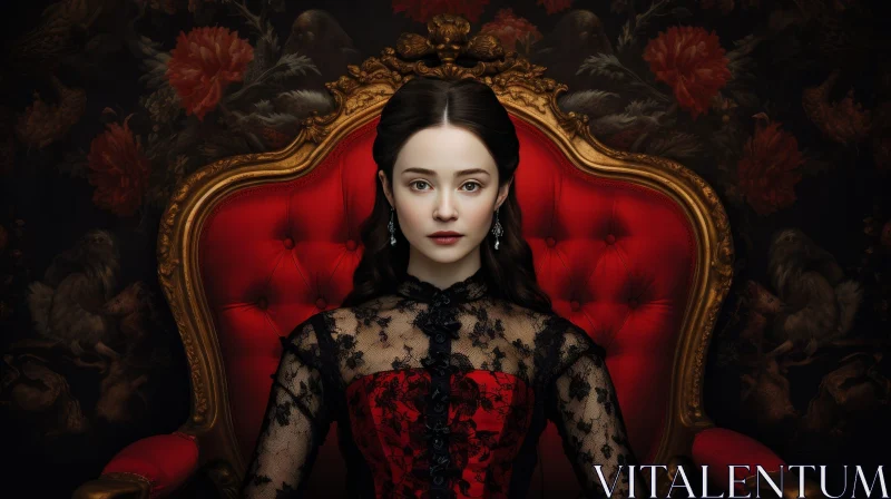 AI ART Elegant Woman Portrait in Red and Black Dress