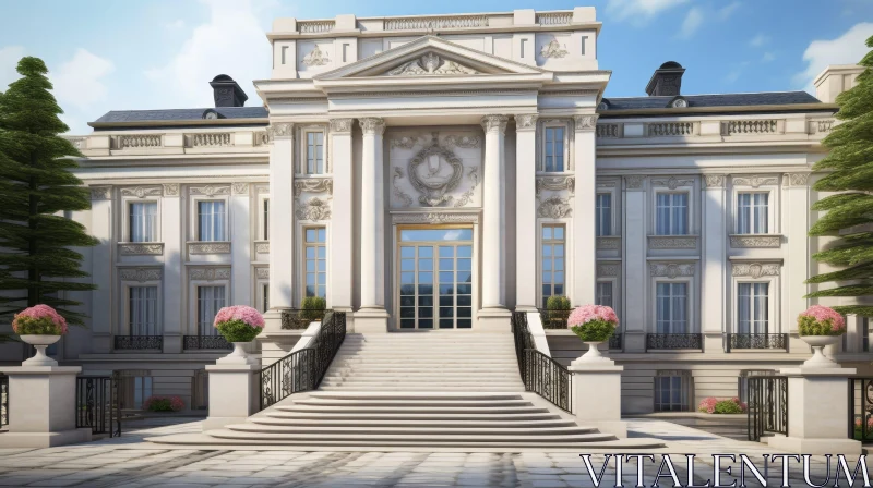 Luxurious White Marble Mansion with Grand Staircase AI Image