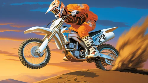 Motocross Rider Jumping Over Sand Dune