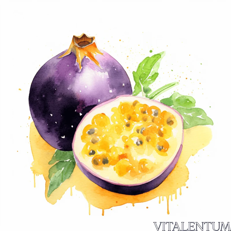 Passion Fruit Watercolor Print | Vibrant Illustration AI Image