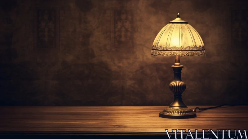 Vintage Lamp on Wooden Table AI Image