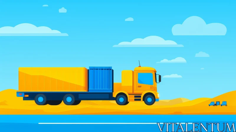 AI ART Yellow Truck Driving by the Sea