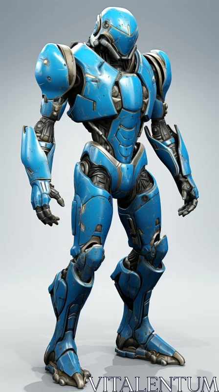 Blue Robot in Combat Stance AI Image
