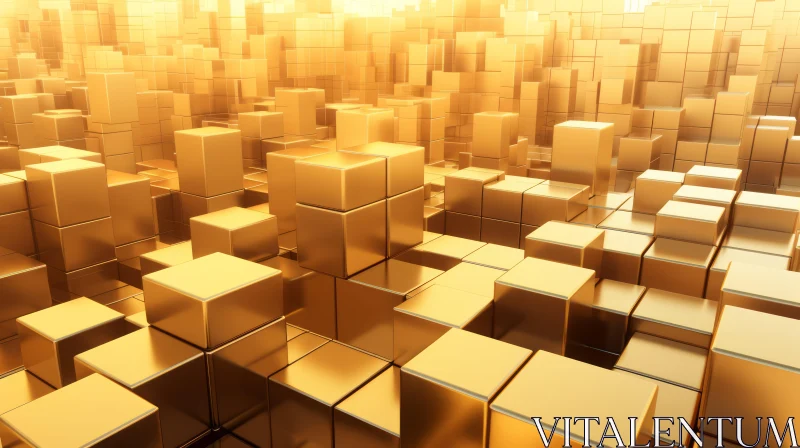 Golden Cityscape: Illuminated Gold Cubes in Radiant Light AI Image