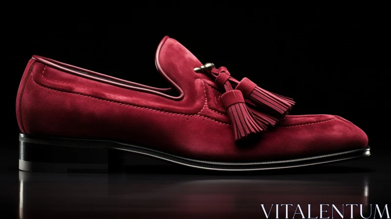 AI ART Red Suede Tassel Loafers on Black Background