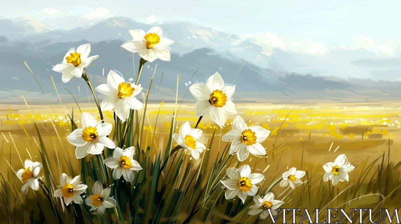 Tranquil Field of Daffodils Painting AI Image