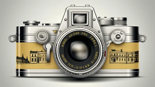 Vintage Camera with Yellow Body and Silver Accents