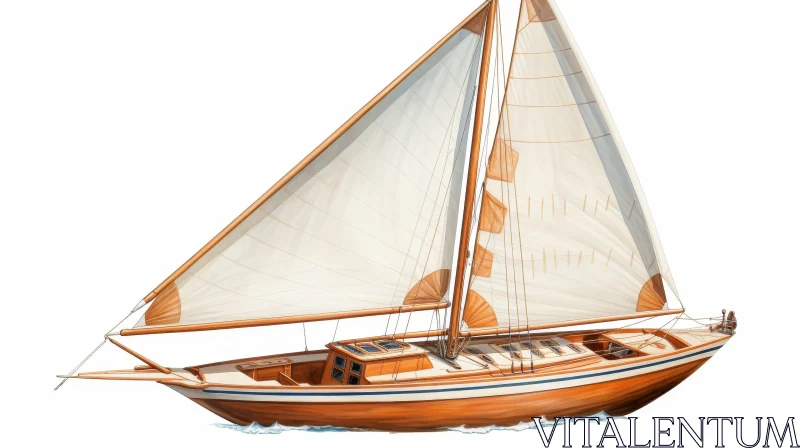 AI ART Vintage Wooden Sailboat Sailing on Water