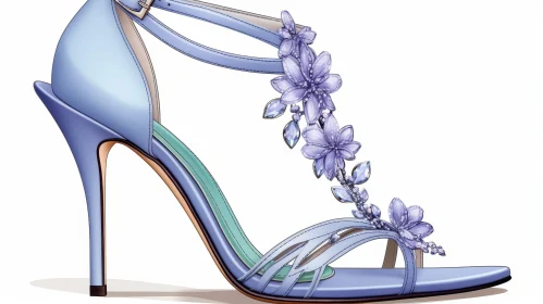 Blue Floral High Heel Sandal - Fashion Illustration